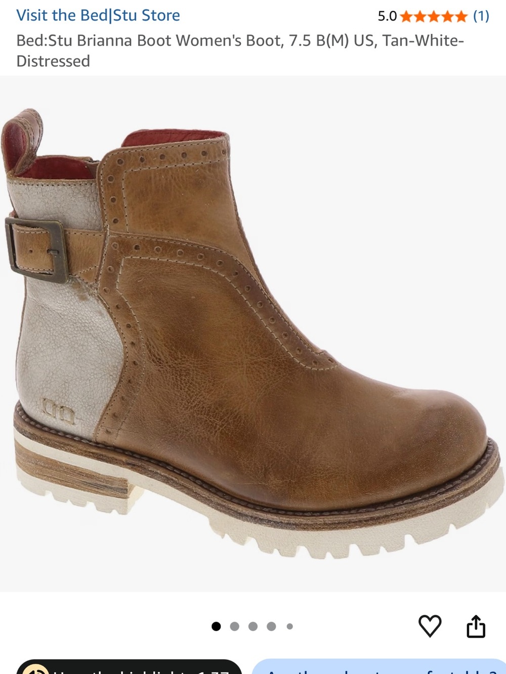 BED|STU Women’s Tan and White Leather Buckle Ankle Boot
